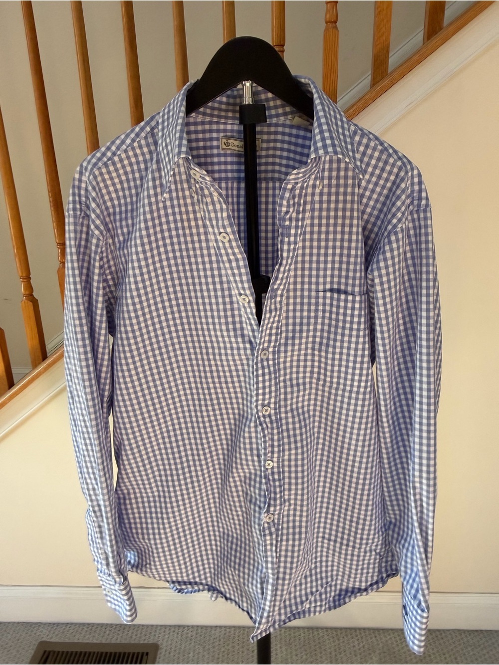 Men's Light Blue Gingham Button-Down Shirt - Casual Long Sleeve
